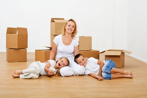 Packed household items prepared for truck hire moving day